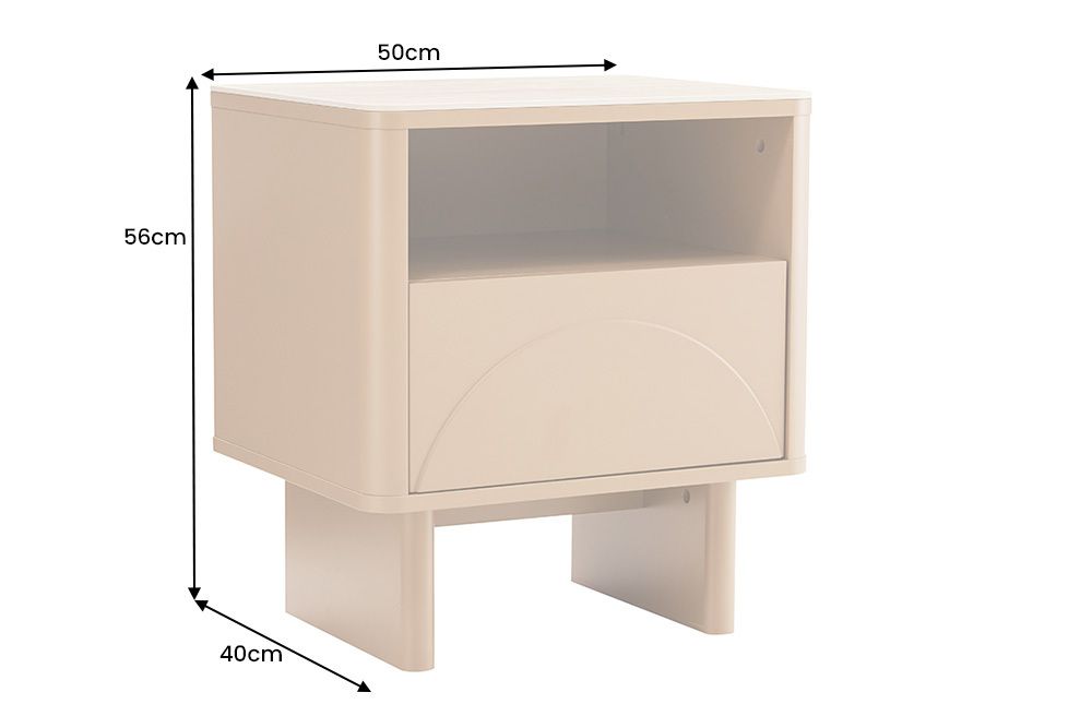 Design Nachttisch SAVOY 50cm grau beige greige Keramik Travertin Beistelltisch