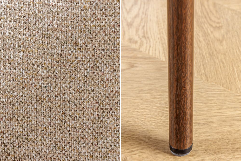Design Stuhl BELFORT taupe beige Strukturstoff Metallgestell Walnuss