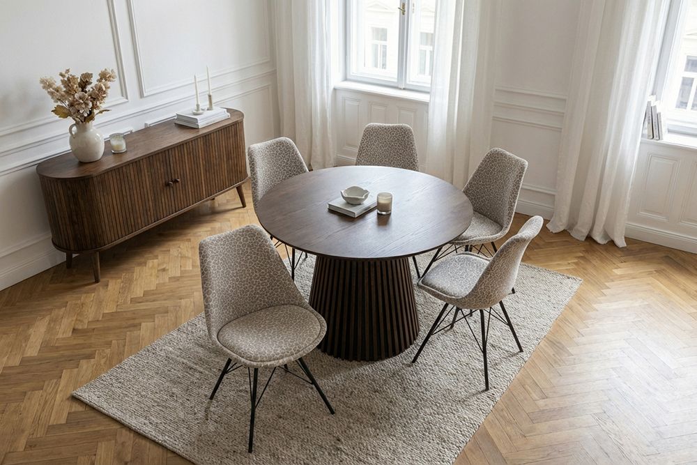 Design Stuhl SCANDINAVIA MEISTERSTÜCK beige grau Chenille schwarz Metallgestell