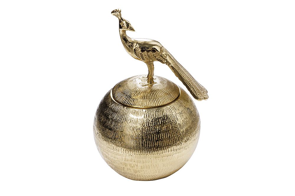 Dekorative Dose WILDLIFE BIRD 30cm gold antik rund Metall