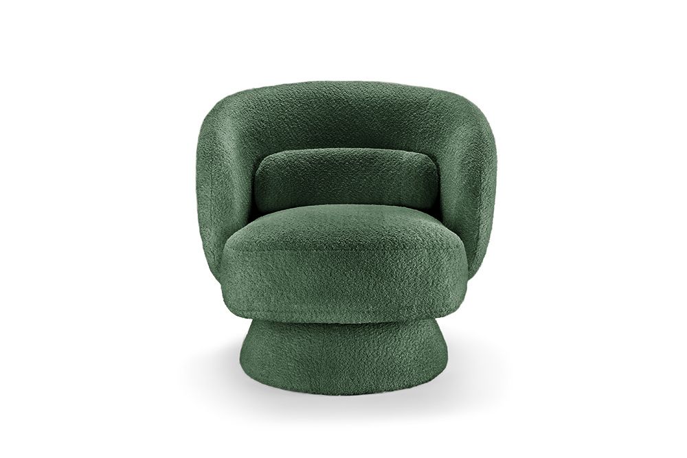 Drehbarer Design Sessel BOSSA NOVA 80cm moosgrün Bouclé