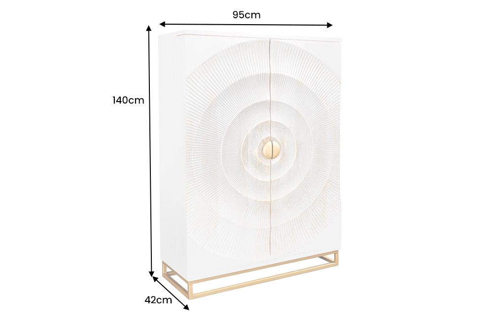 Handgearbeiteter Barschrank GOLDEN SUNSET 140cm weiß gold Mangoholz massiv