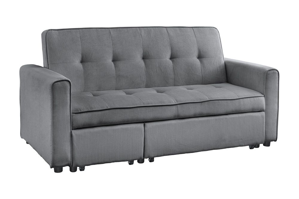 Ausziehbares Schlafsofa SMART 180cm grau Cord 2-Sitzer Couch mit Nosagfederung