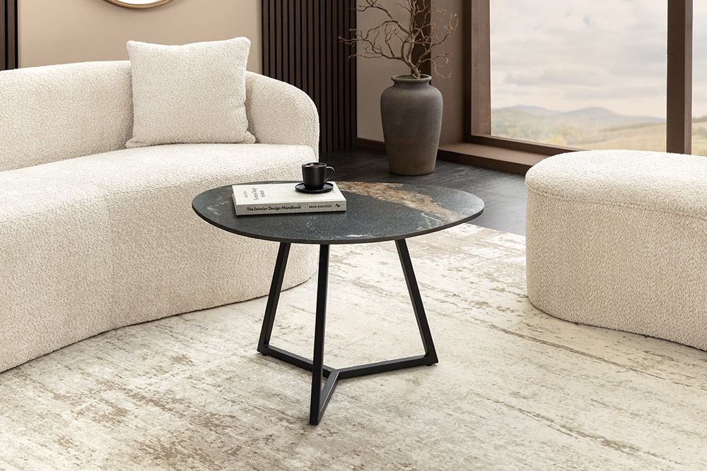 Design Couchtisch MARVELOUS 70cm schwarz gold sand AURORA ORO Keramik Metall