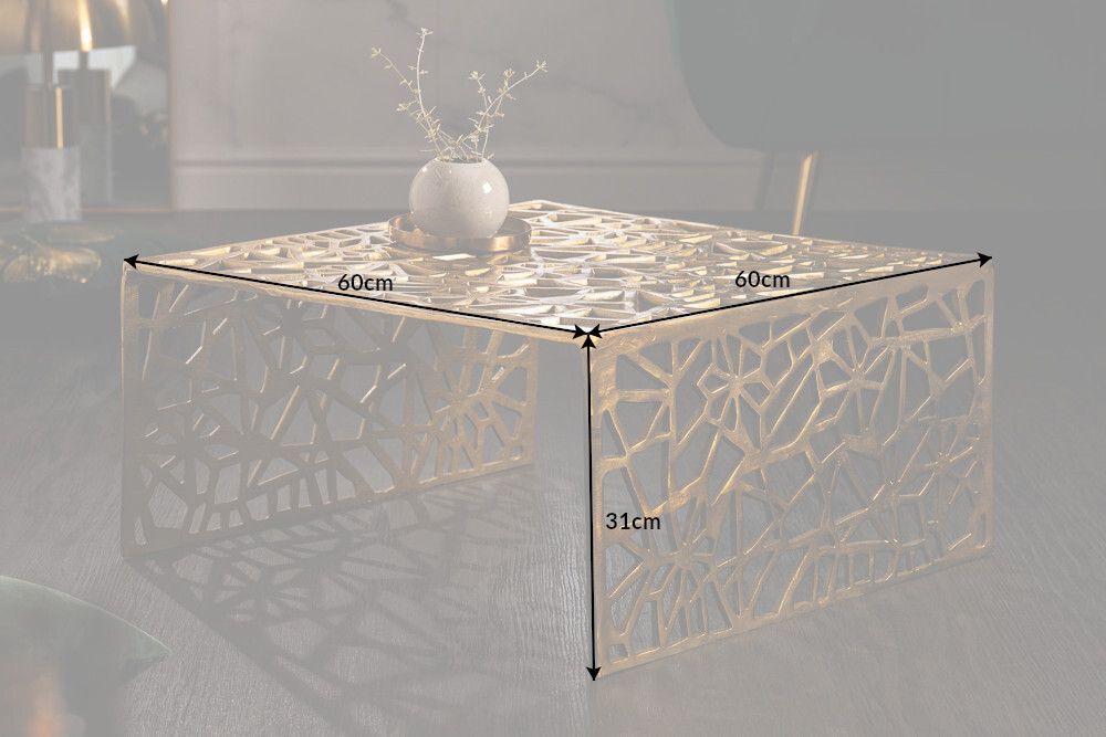 Handgearbeiteter Couchtisch ABSTRACT 60cm Alu gold im Gap Design