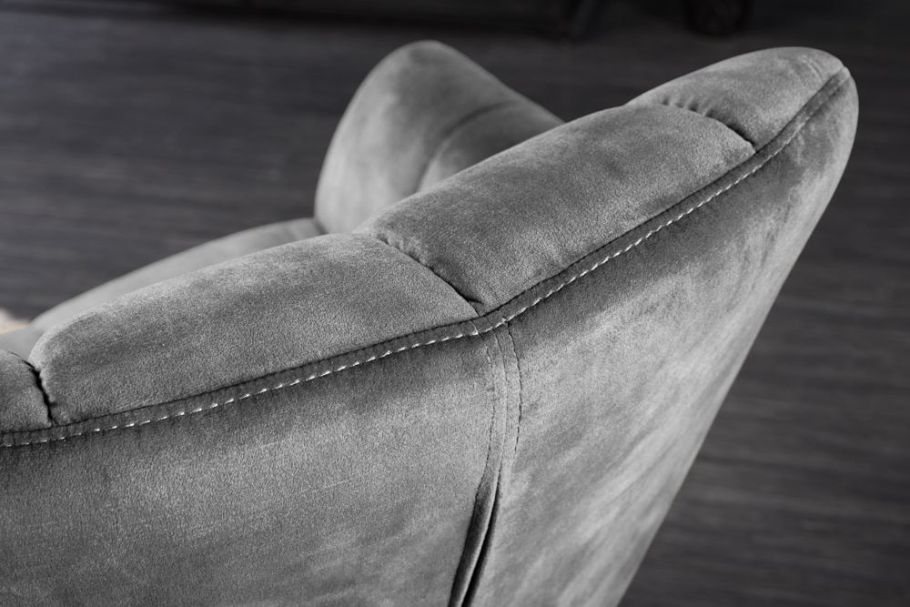Drehbarer Sessel PAPILLON grau Samt schwarz Metall höhenverstellbar mit Armlehne