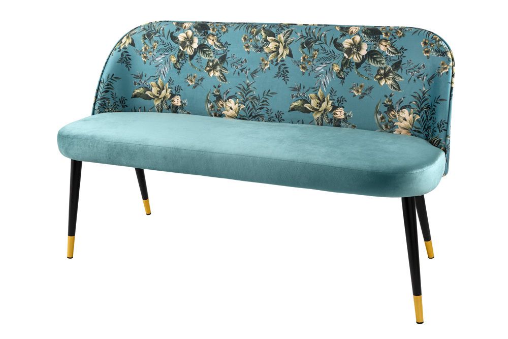 Design Bank PRÊT-À-PORTER türkis Samt florales Muster und goldene Fußkappen