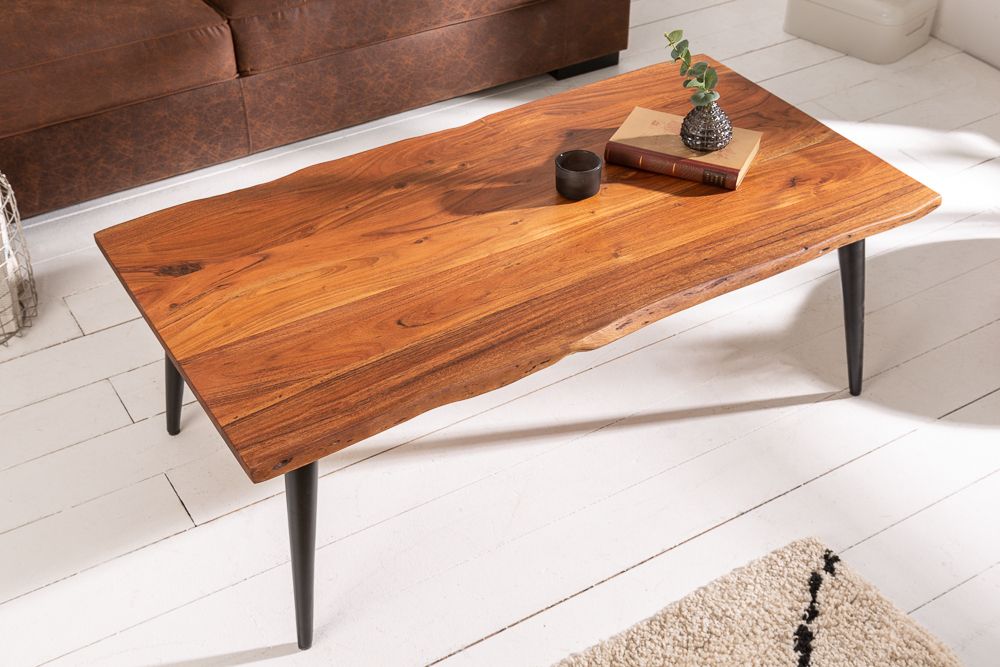 Massiver Couchtisch ORGANIC LIVING 110cm natur Akazienholz mit Baumkante