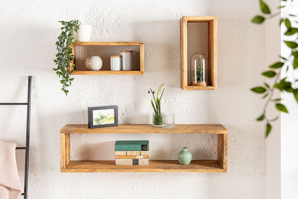 Massives Wandregal 3er Set HEMINGWAY 94cm aus Mangoholz