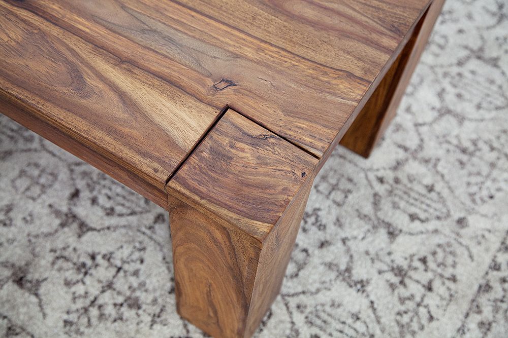 Massivholz Couchtisch MAKASSAR 100cm braun Sheesham stone finish einzigartige Maserung