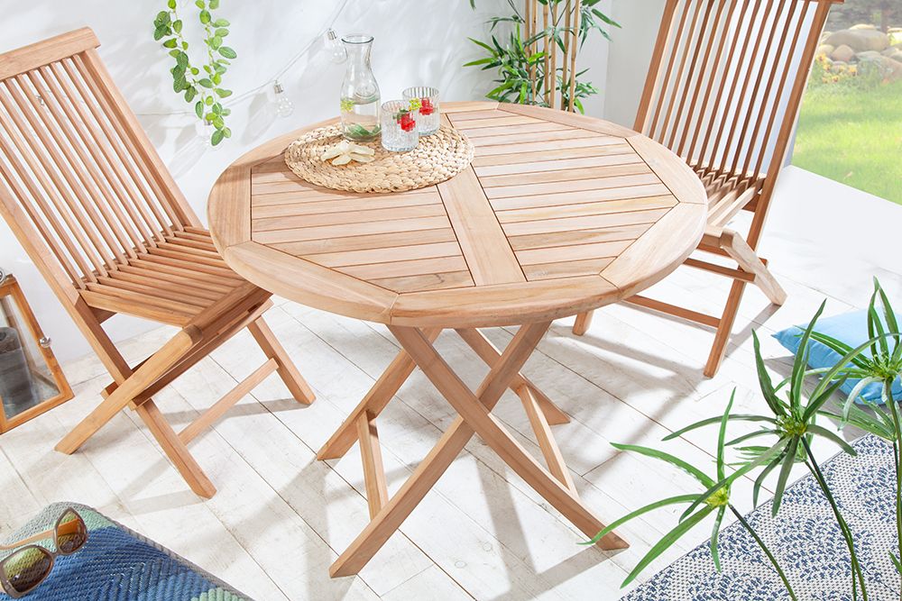 Massiver Gartentisch EMPIRE TEAK 90cm Teakholz rund klappbar Balkontisch Outdoor