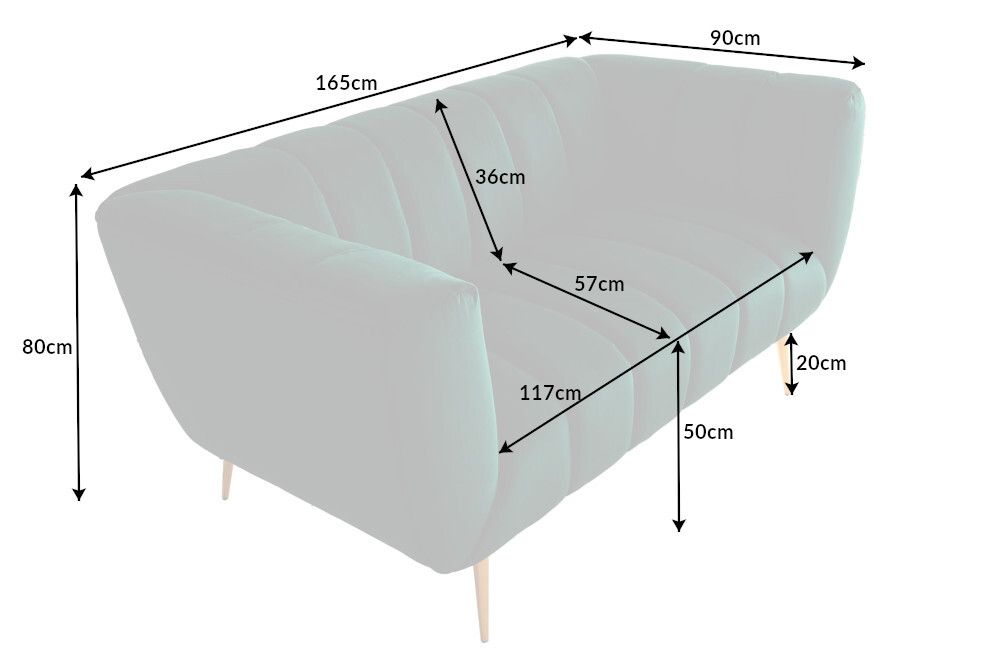 Design 2-Sitzer Sofa NOBLESSE 165cm smaragdgrün Samt Federkern goldene Metallfüße