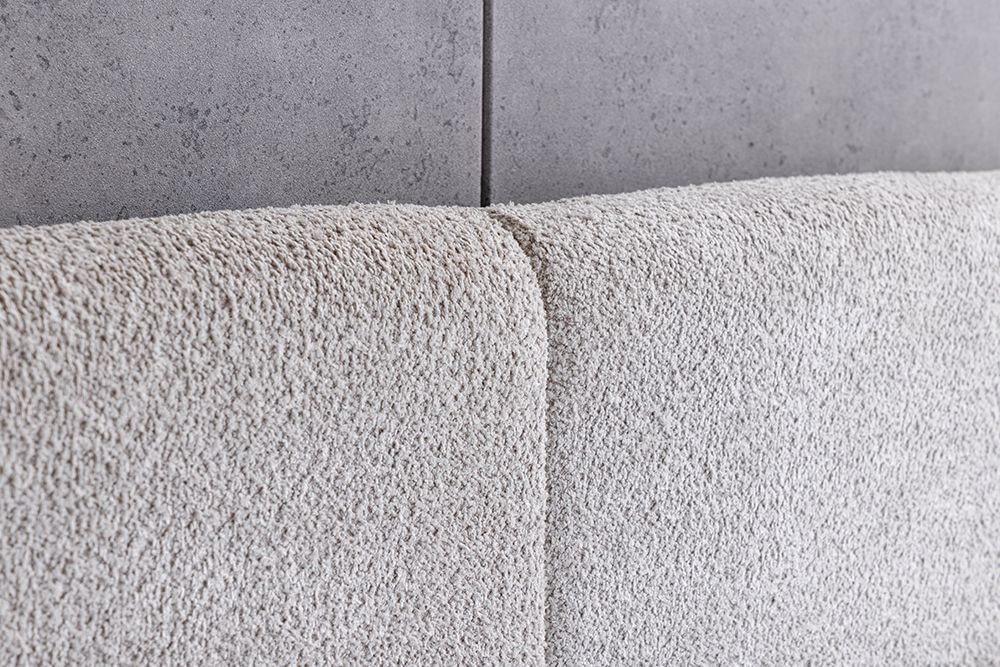 Modernes Boxbett ART DECO 160x200cm greige Bouclé mit Stauraum und Lattenrost