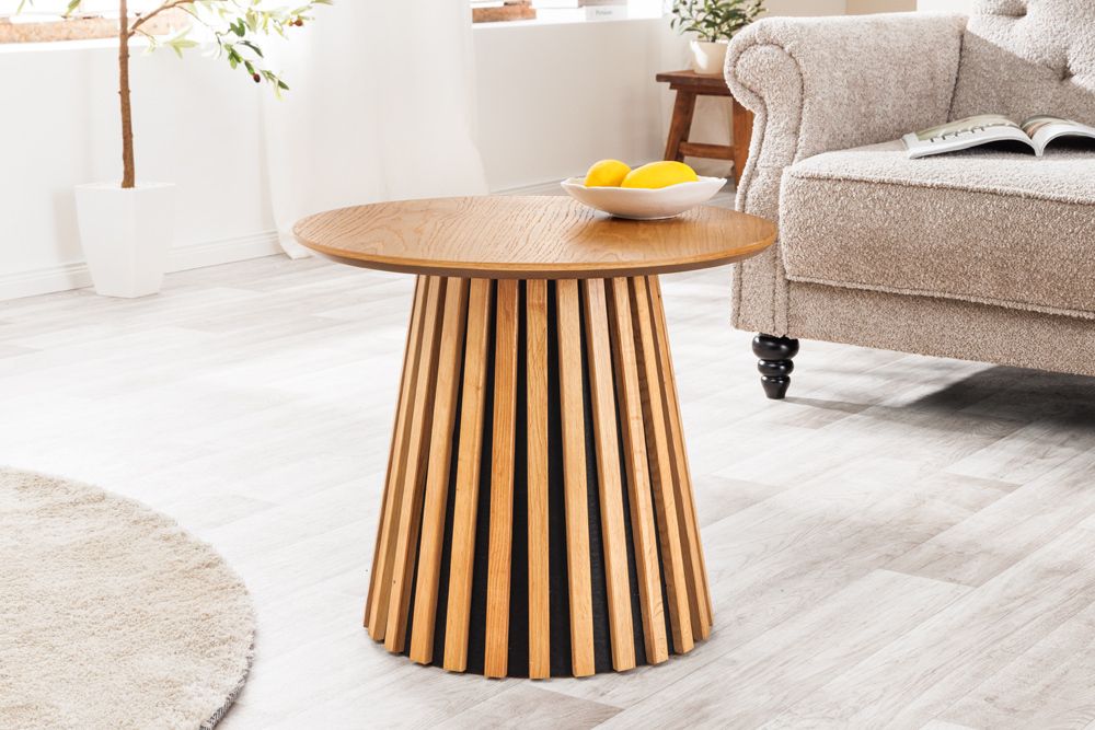Runder Couchtisch VALHALLA WOOD 50cm natur Eichenholz Säulenfuß