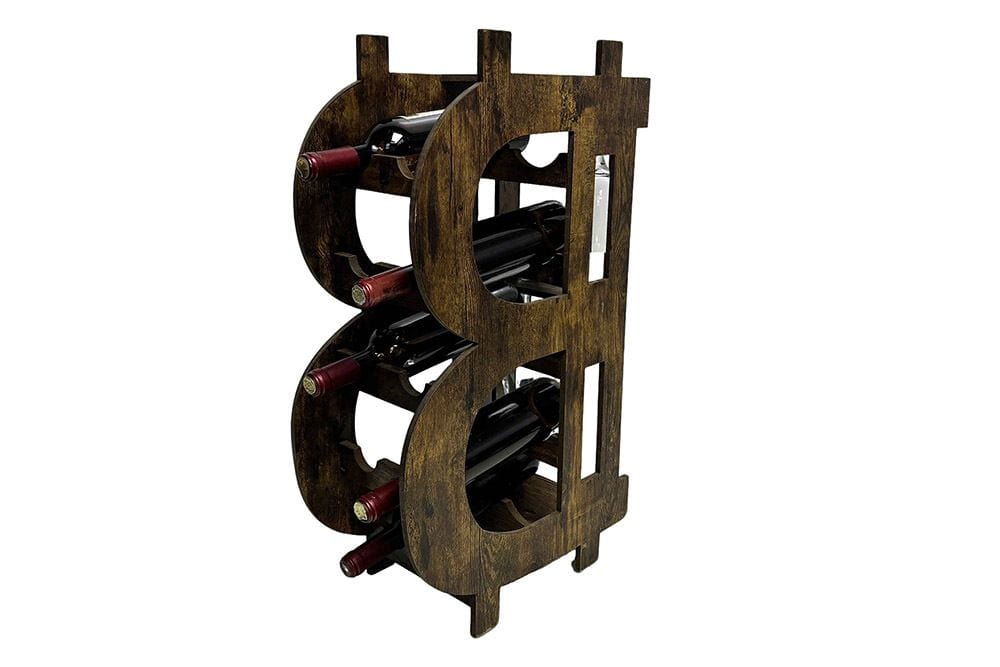 Stilvolles Weinregal BITCOIN 70cm natur Holzregal für 10 Flaschen und 4 Gläser