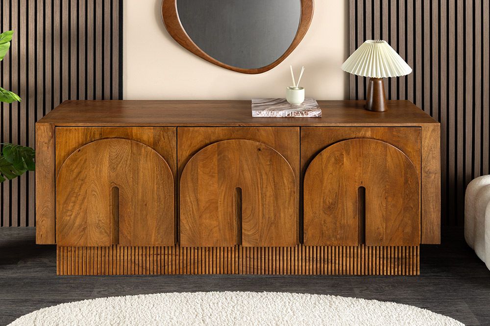 Design Sideboard ARCADIA 160cm braun Mangoholz mit Bogenfront