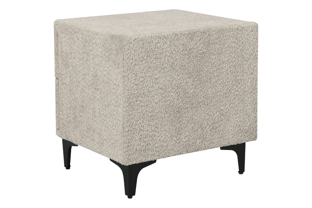 Moderner Nachttisch ART DECO 45cm greige Bouclé mit Schubladen schwarz Metall