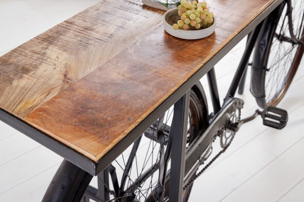 Retro Konsolentisch BICYCLE 195cm Mangoholz Fahrrad Bartisch Upcycling