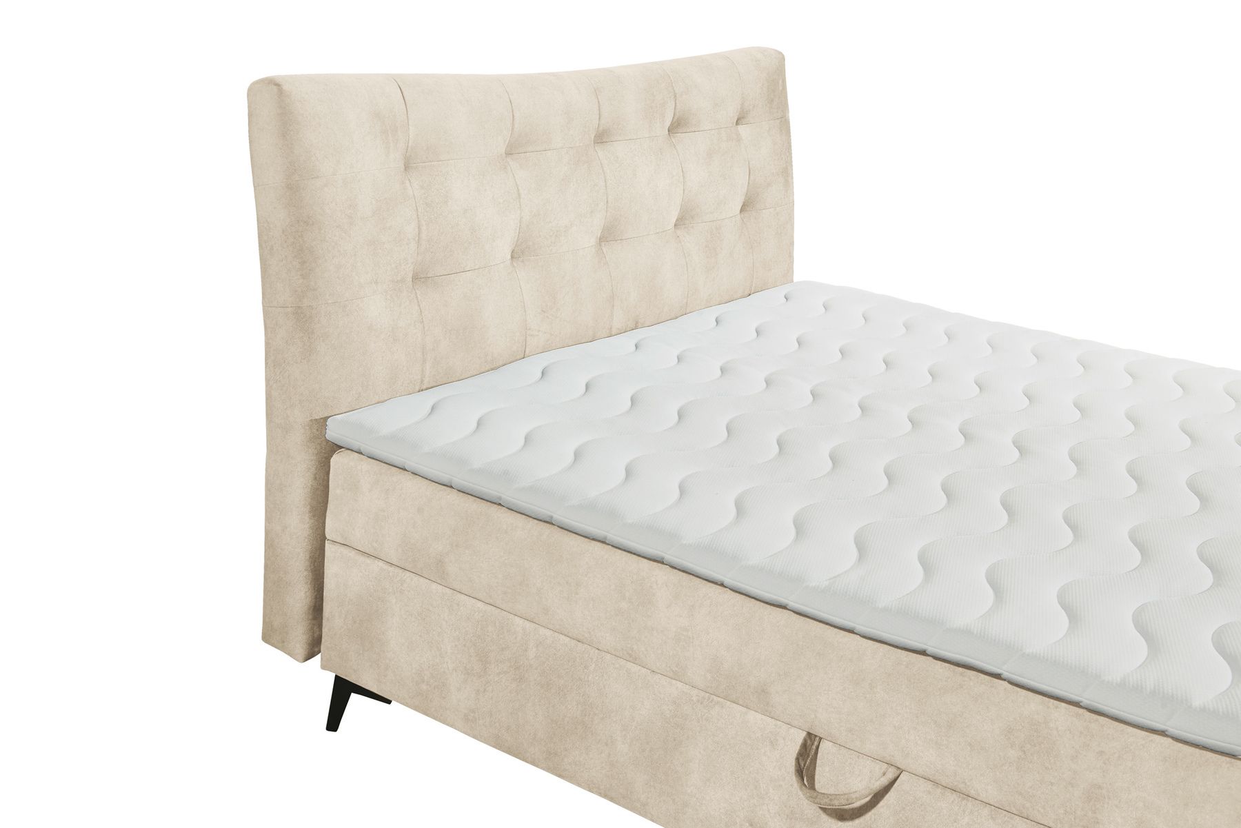 Design Boxbett DECADENCIA 180x200cm beige Samt mit Stauraum Matratze Topper