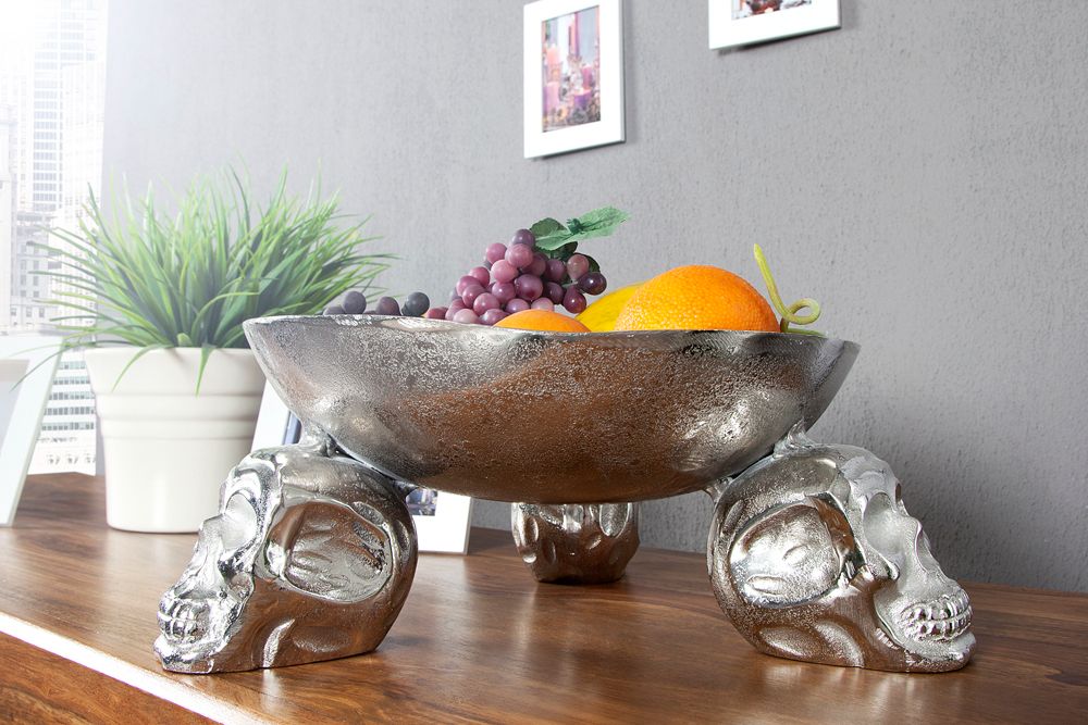 Design Deko-Schale SKULL 35cm silber Aluminium Totenkopf