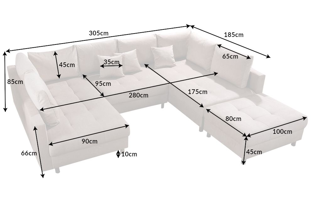 XXL Wohnlandschaft KENT 305cm champagner beige Vogue Velours Samt Federkern mit Hocker