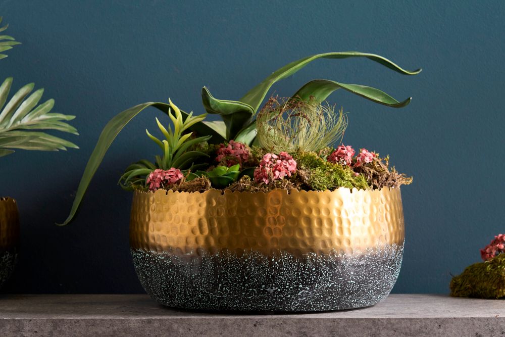 Handgearbeitete Deko Schale ORIENT 31cm gold mit Patina im Classic Hammerschlag Design
