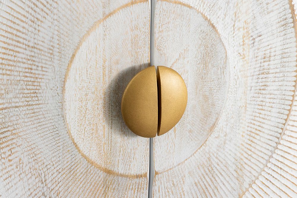 Massives Highboard GOLDEN SUNSET 120cm weiß gold Mangoholz mit 3D Schnitzereien
