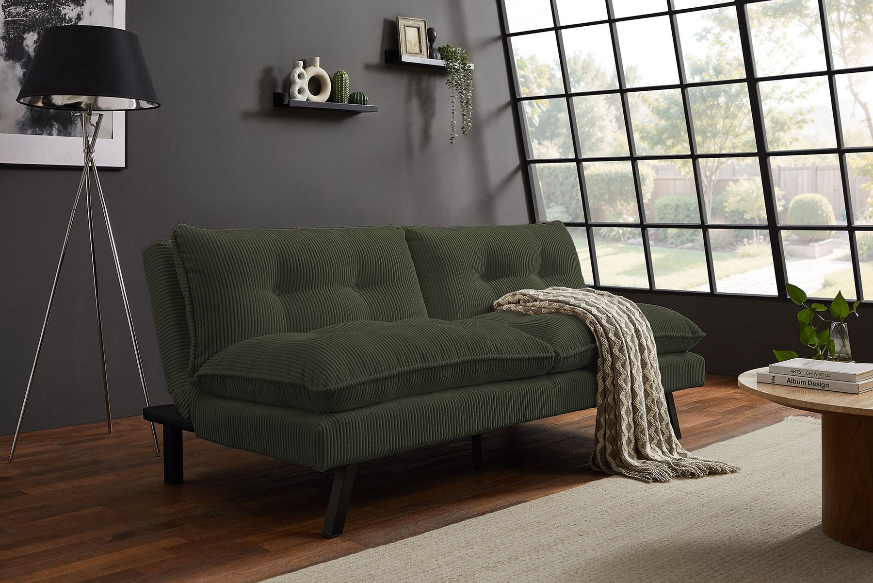 Modernes Schlafsofa COCOONING 190cm grün Cord 3-Sitzer Couch