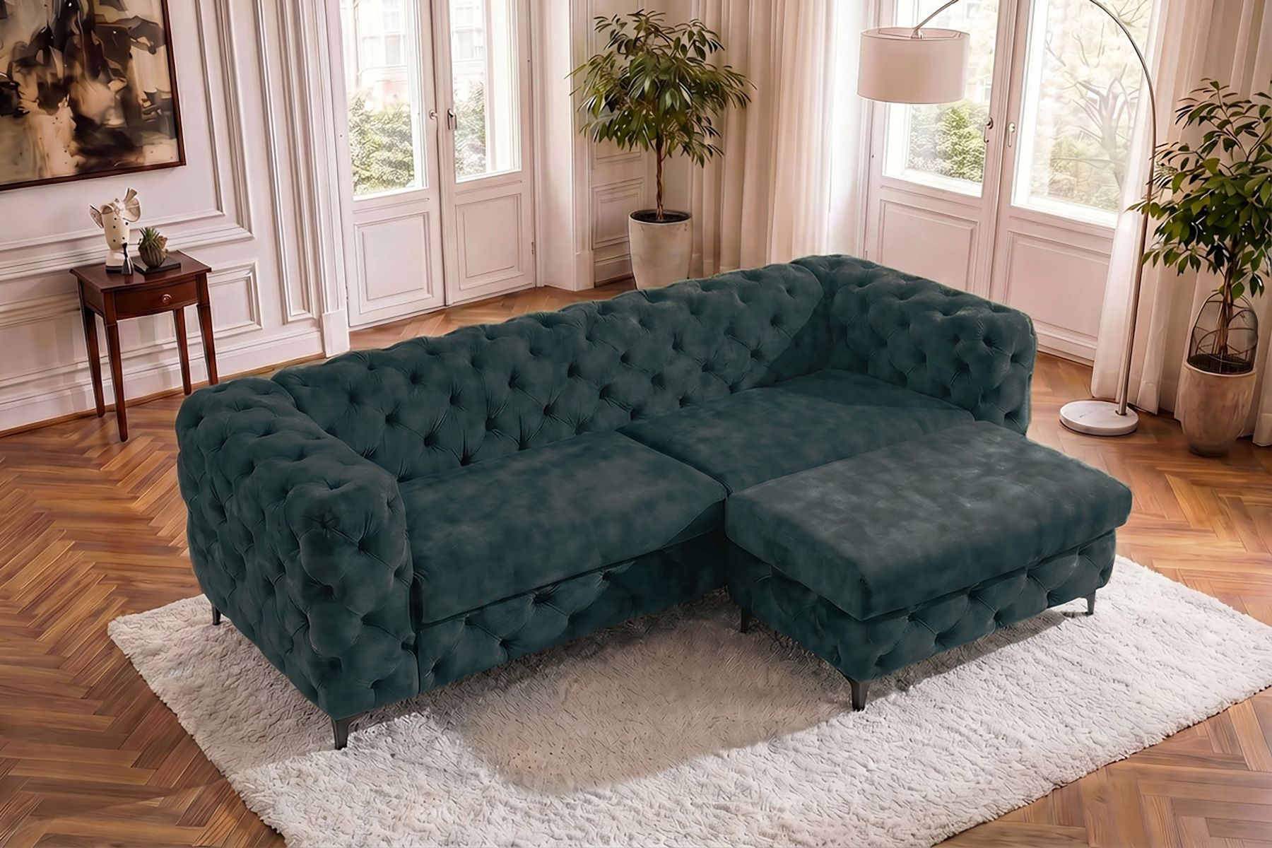 Chesterfield Sofa MODERN BAROCK 235cm petrol Samt 3-Sitzer Couch Federkern