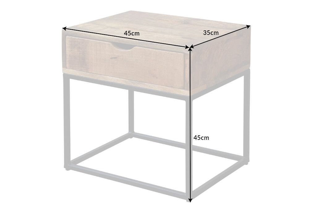 Industrial Nachttisch IRON CRAFT 45cm Mangoholz mit Schublade Beistelltisch