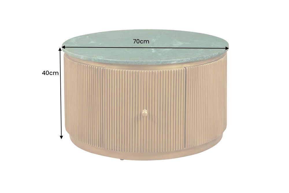 Runder Couchtisch COFFEE TABLE VENEZIANO 70cm messing grün Mangoholz Marmor Schublade