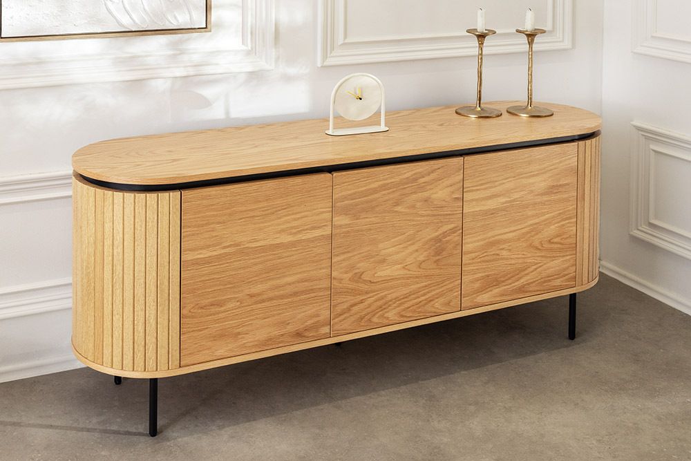 Modernes Sideboard ATELIER 160cm natur Eiche schwarz Metall vier Fächer