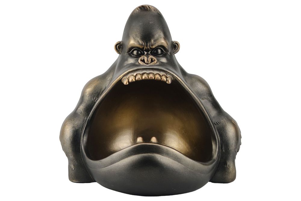 Deko-Figur KING APE 25cm bronze mit Ablagefach handmade Schale