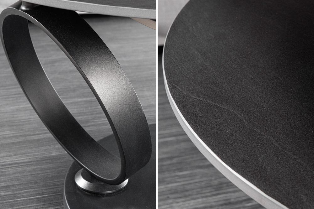 Design Couchtisch DANCING RINGS schwarz grau rund drehbar Keramik Metall