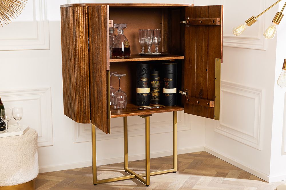 Design Highboard GATSBY 125cm braun mattgold Mangoholz Retro