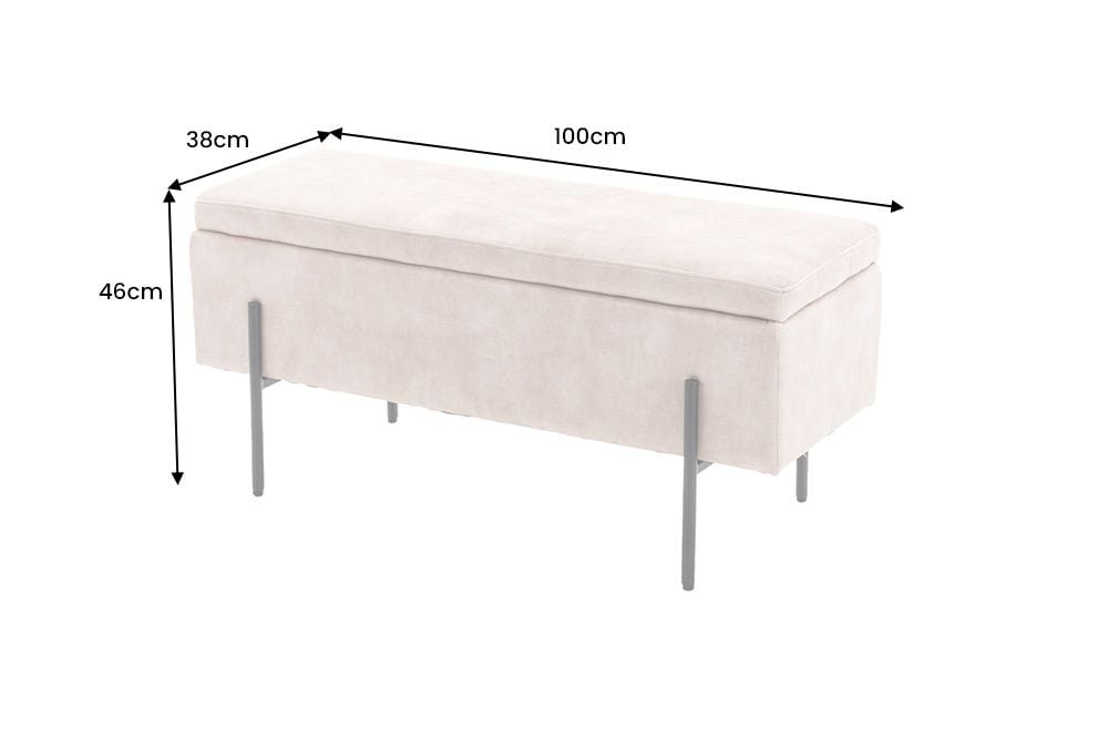 Truhenbank LOFT 100cm champagner Samt Sitzbank mit Stauraum schwarz Metall