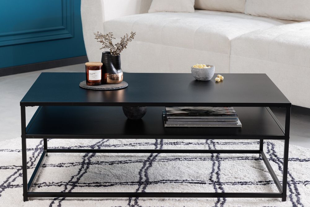 Moderner Couchtisch DURA STEEL 100cm schwarz Metall mit Ablagefach