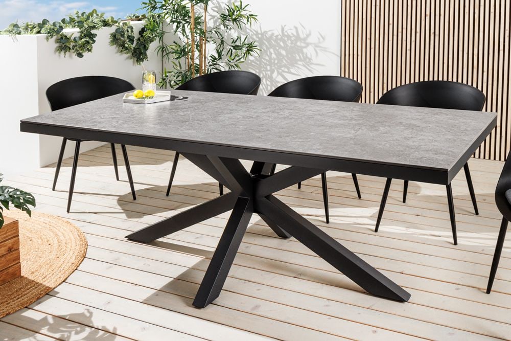 In- und Outdoor Esstisch GALAXIE 200cm hellgrau Keramik anthrazit Aluminium