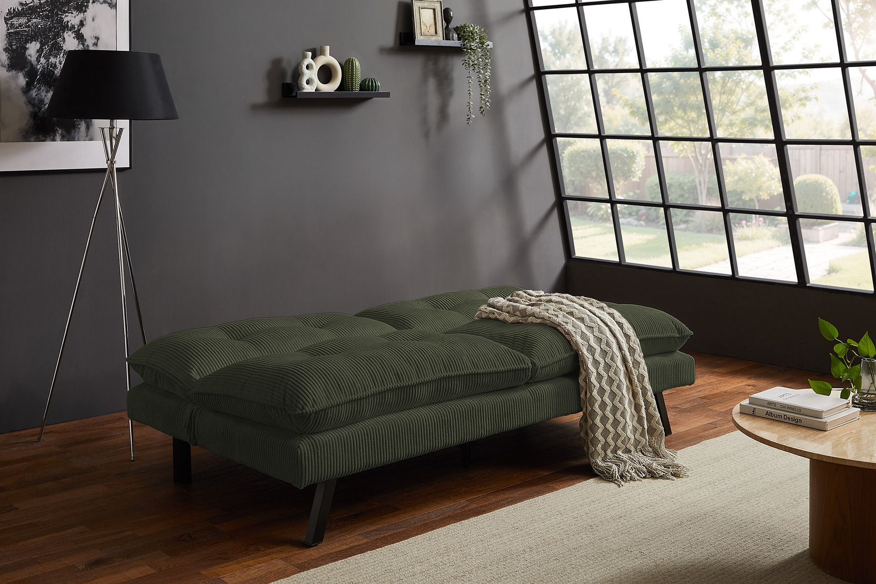 Modernes Schlafsofa COCOONING 190cm grün Cord 3-Sitzer Couch