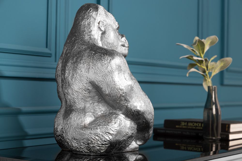 Dekorative Gorillafigur KONG 40cm silber handmade Metall Skulptur