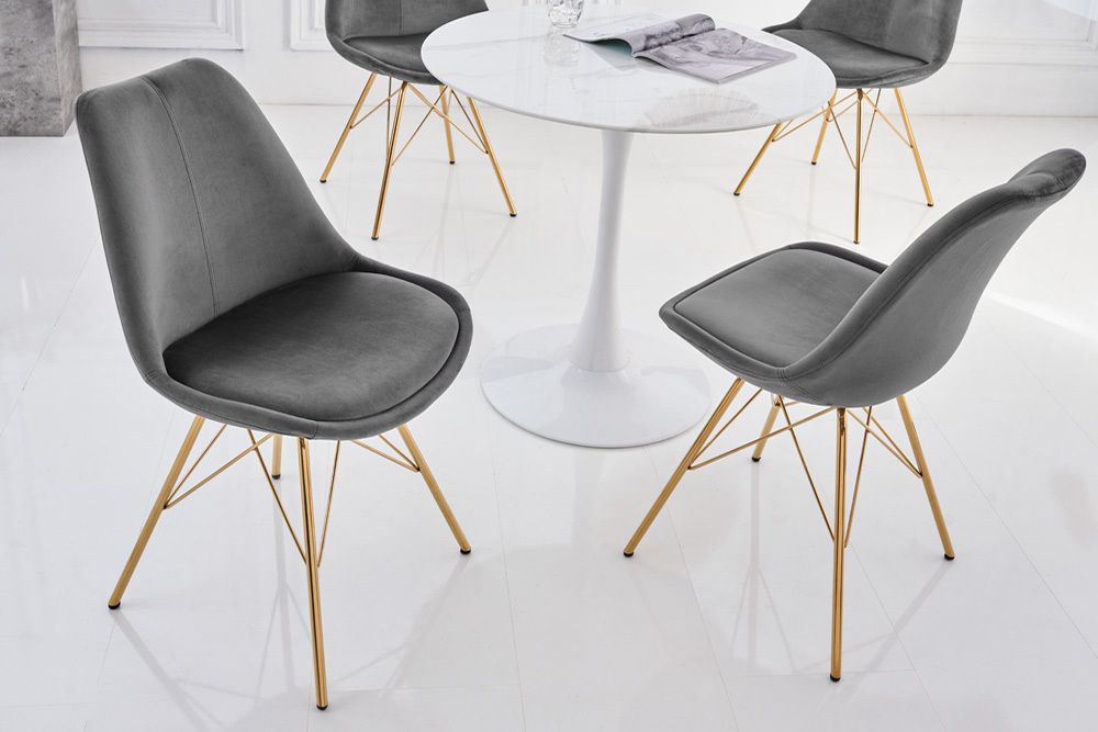Design Stuhl SCANDINAVIA MEISTERSTÜCK dunkelgrau Samt goldene Beine