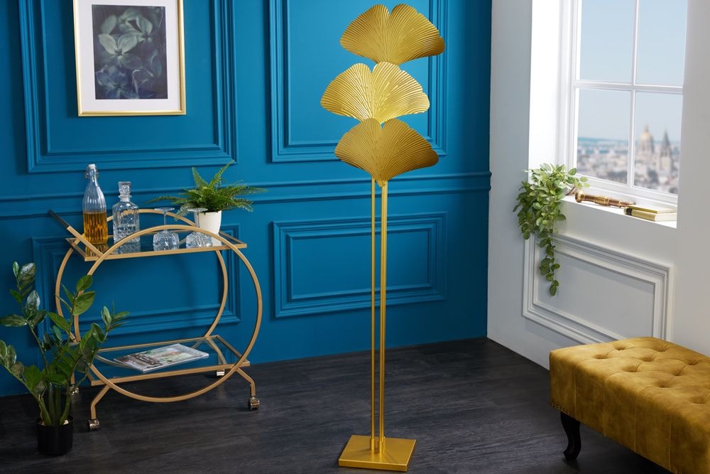Design Stehlampe GINKGO 160cm gold Metall