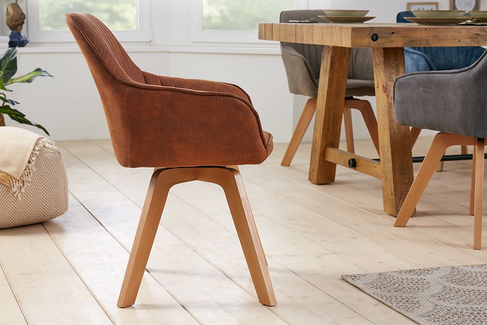Drehbarer Design Stuhl LIVORNO vintage braun Buchenholz Beine mit Armlehnen