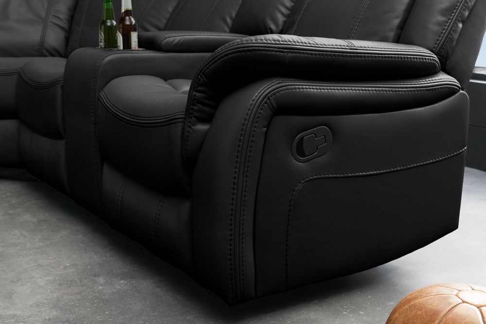 Exklusiver 5er Kinosessel HOLLYWOOD schwarz Ecksofa Getränkehalter Stauraum