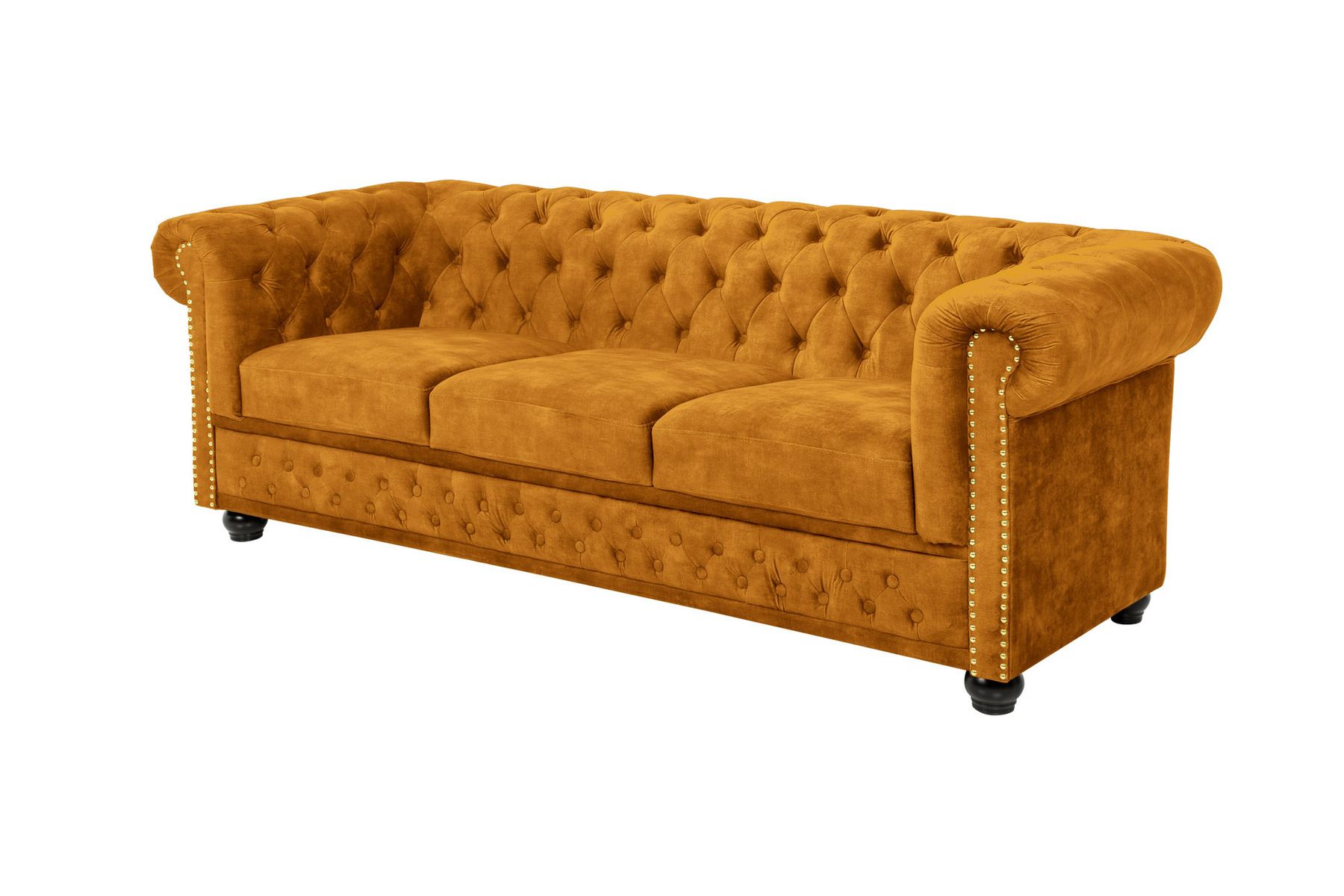 Barock Sofa CHESTERFIELD 205cm senfgelb Samt Federkern Knopfheftung 3-Sitzer Couch