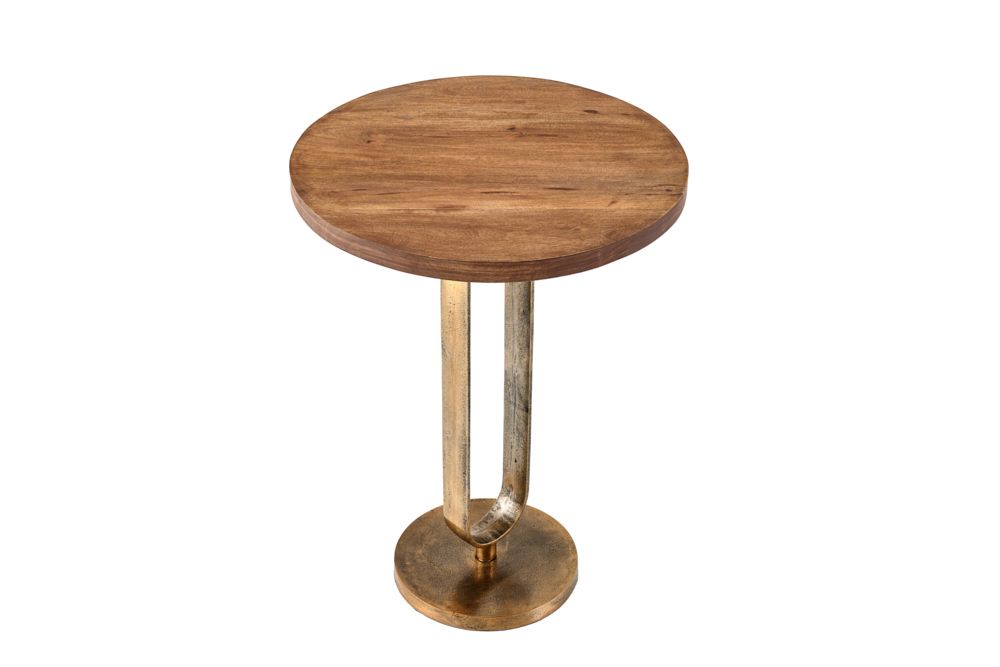 Runder Beistelltisch ELEGANCE 60cm messing Mangoholz Metall Aluminium massiv handmade