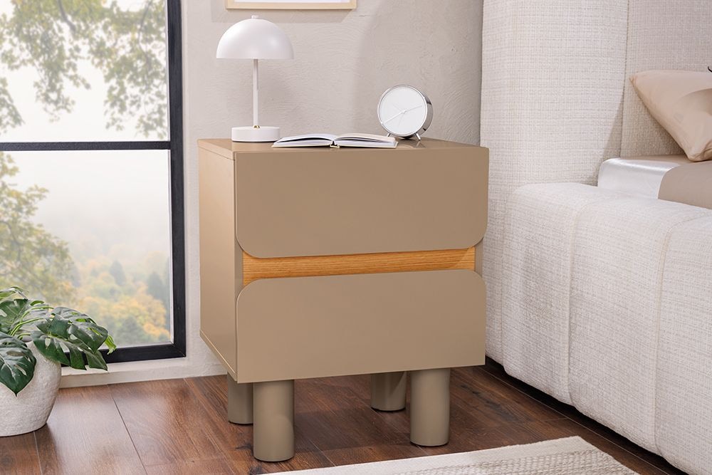 Design Nachtschrank COSMO 60cm greige Eiche zwei Schubladen