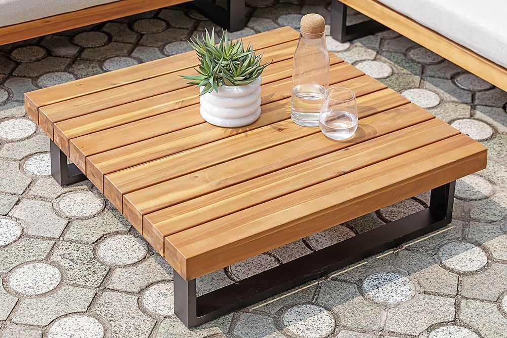 Wetterfestes Gartenlounge Set ST. BARTH 255cm grau natur Akazie Sitzecke inkl. Tisch und Kissen