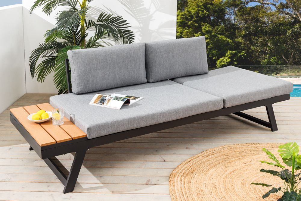 Verstellbare Gartenlounge MODULAR MIAMI 230cm grau natur anthrazit Gartensofa oder Gartenliege