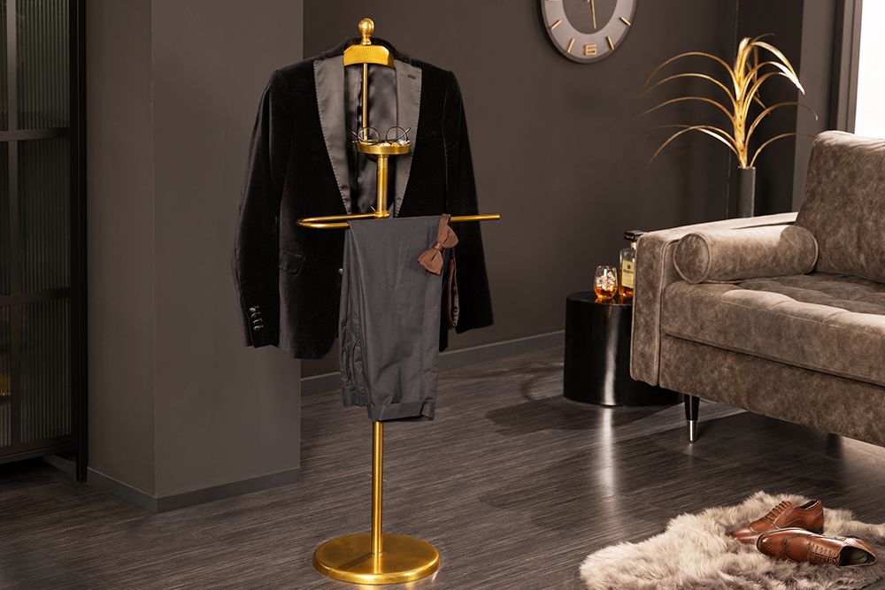 Eleganter Herrendiener VALET 128cm gold Aluminium Kleiderhaken Garderobenständer